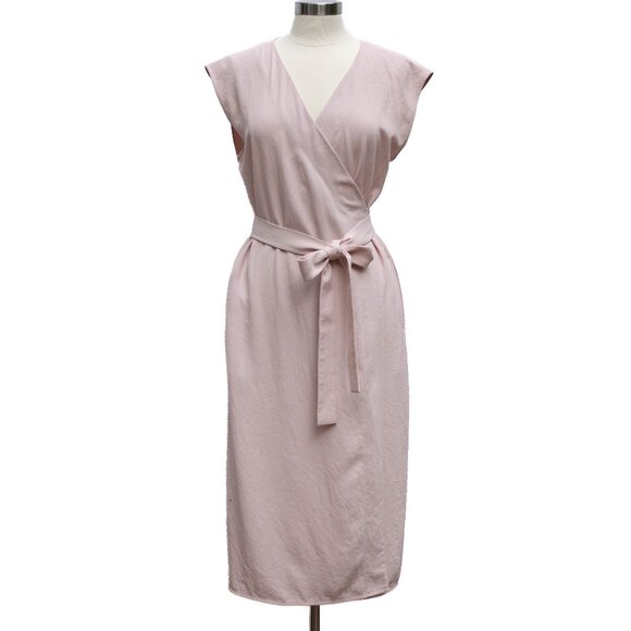 Everlane Wrap Midi Dress Women’s 6 Soft Pink GoWeave Japanese Fabric Preppy Chic - Picture 2 of 7